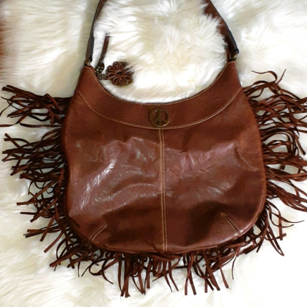 Axcess Liz Claiborne Brown Boho fringe hobo bag